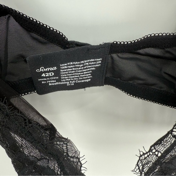 Soma Breathtaking Full Coverage Bra Size 42D Black NWT Underwire Semi Sheer - Picture 6 of 7